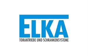 Ein blau-weißes Elka-Logo auf weißem Hintergrund