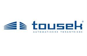 Ein blau-weißes Logo für ein Unternehmen namens Tousek