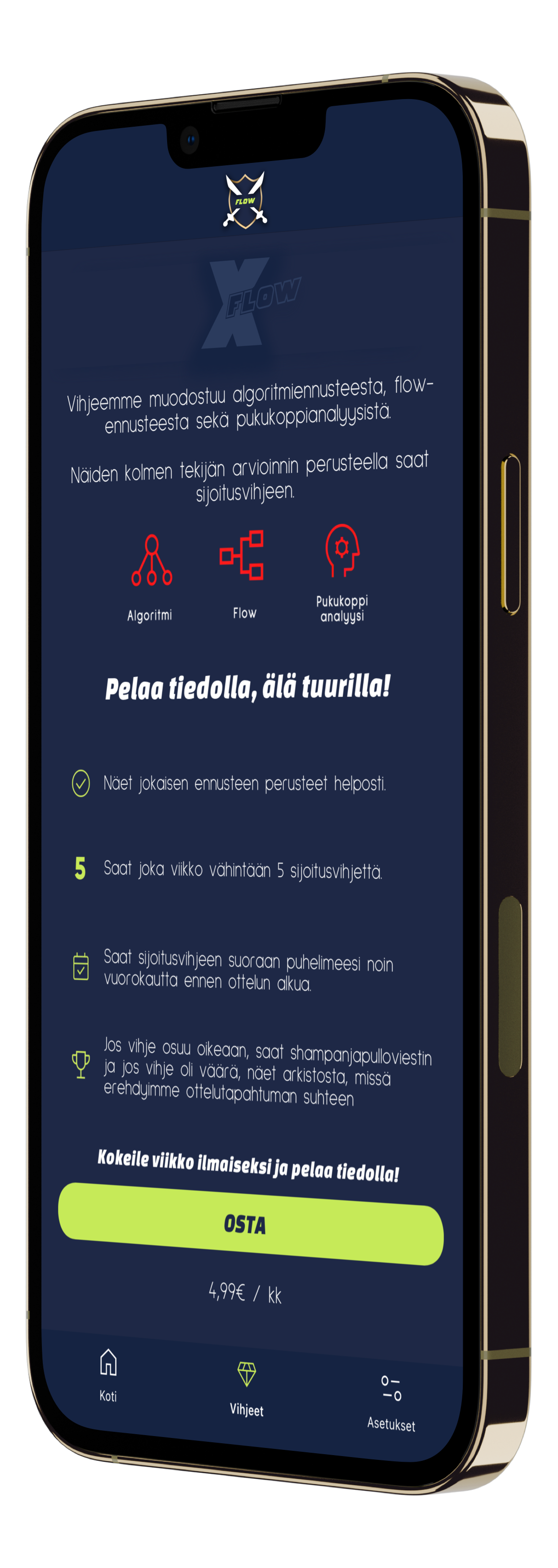 Puhelimen mockup kuva jossa applikaatio