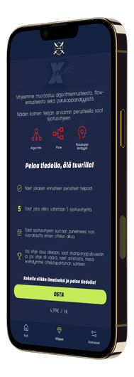 Puhelimen mockup kuva jossa applikaatio