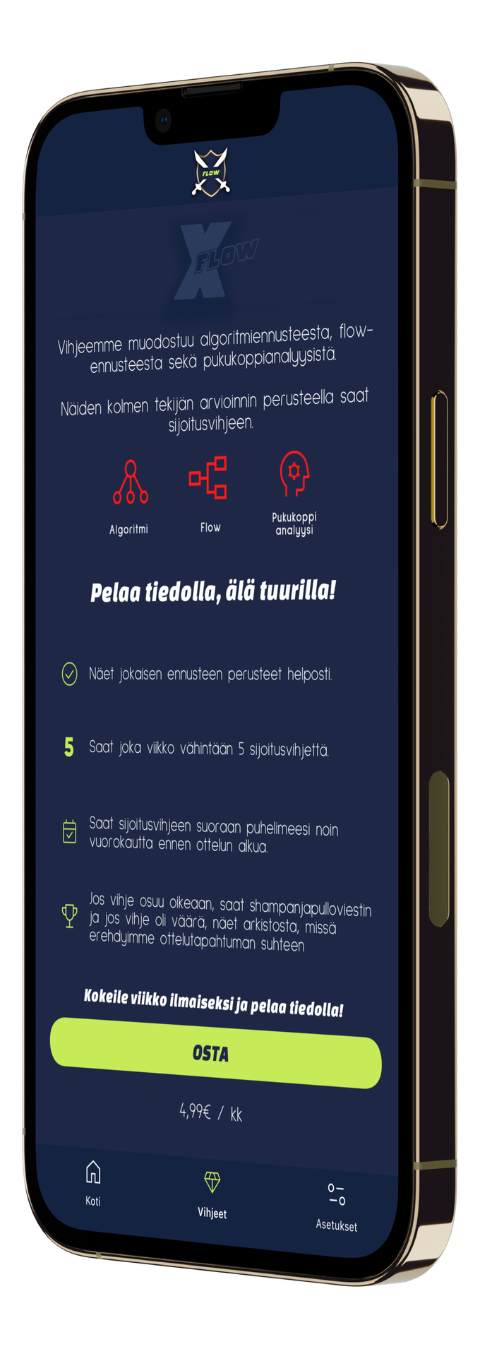 Puhelimen mockup kuva jossa applikaatio