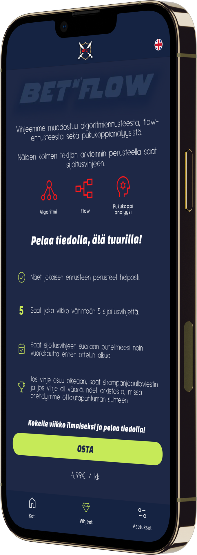 Puhelimen mockup kuva jossa applikaatio