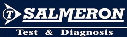 Logotipo de SALMERON Test & Diagnosis en texto blanco sobre fondo azul oscuro.