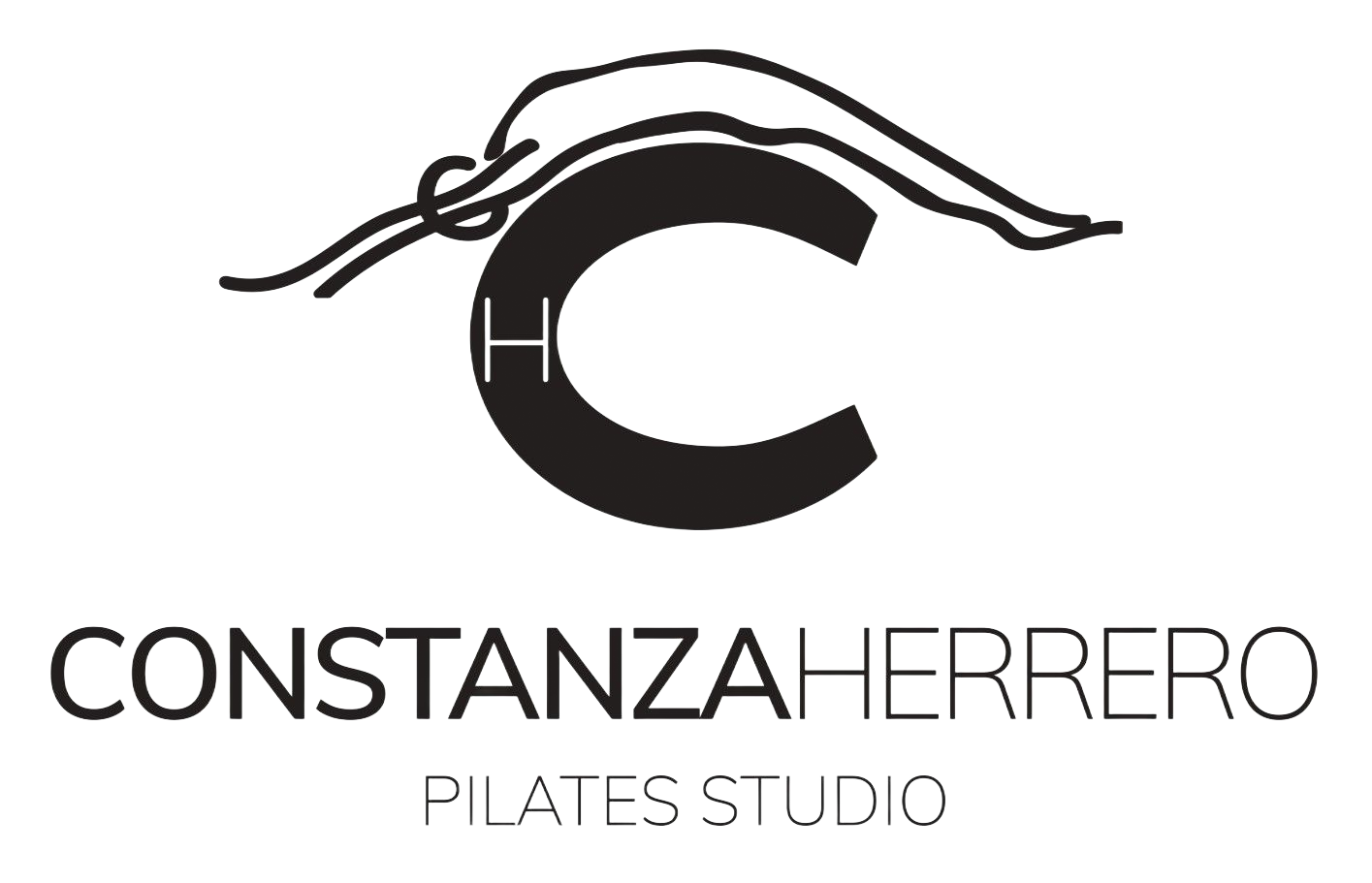 Logotipo del estudio de Pilates Constanza Herrero con un ojo negro estilizado y texto sobre fondo blanco.