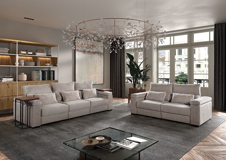 Salon avec double canapé blanc