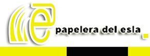 Logotipo de &ldquo;papelera del esla&rdquo; en gris y amarillo con una e min&uacute;scula estilizada sobre fondo blanco.