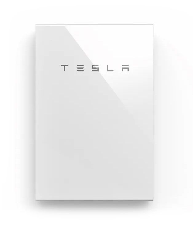 Unidad de almacenamiento de batería Tesla Powerwall blanca.