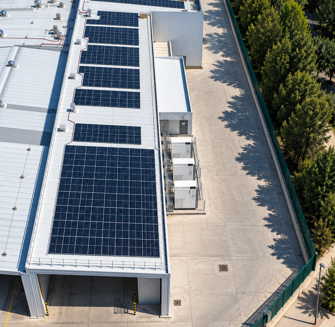 Casa con paneles solares en el techo, entrada para vehículos y camino iluminado al anochecer.