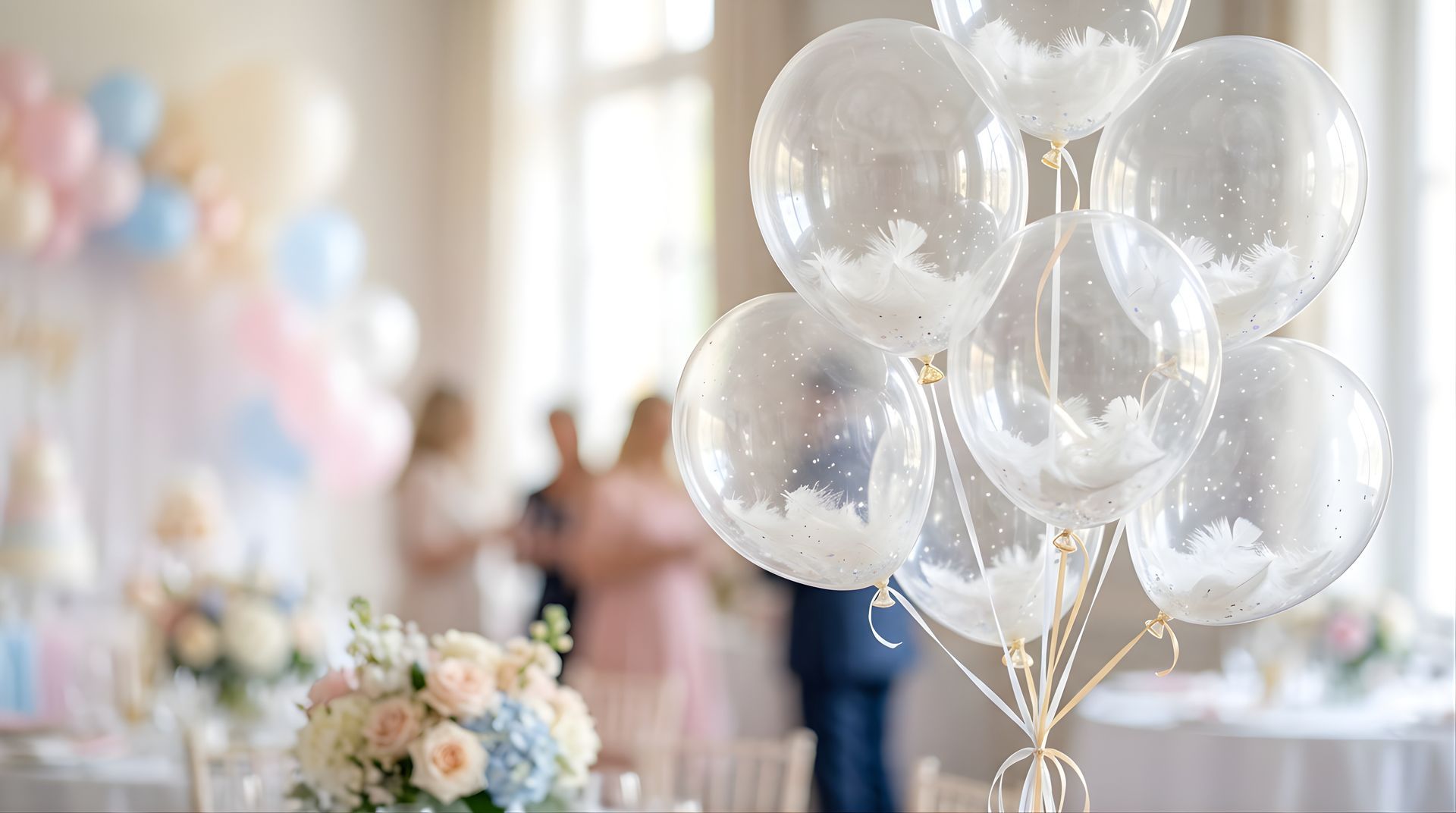 Ballon gonflé avec plume à l'interieur