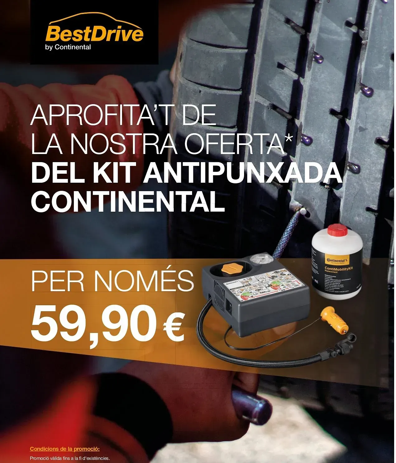 Un anunci de bestdrive mostra una persona inflant un pneumàtic