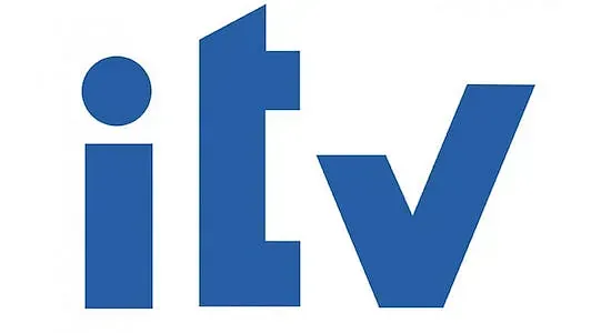 Un logotip blau d'ITV sobre fons blanc