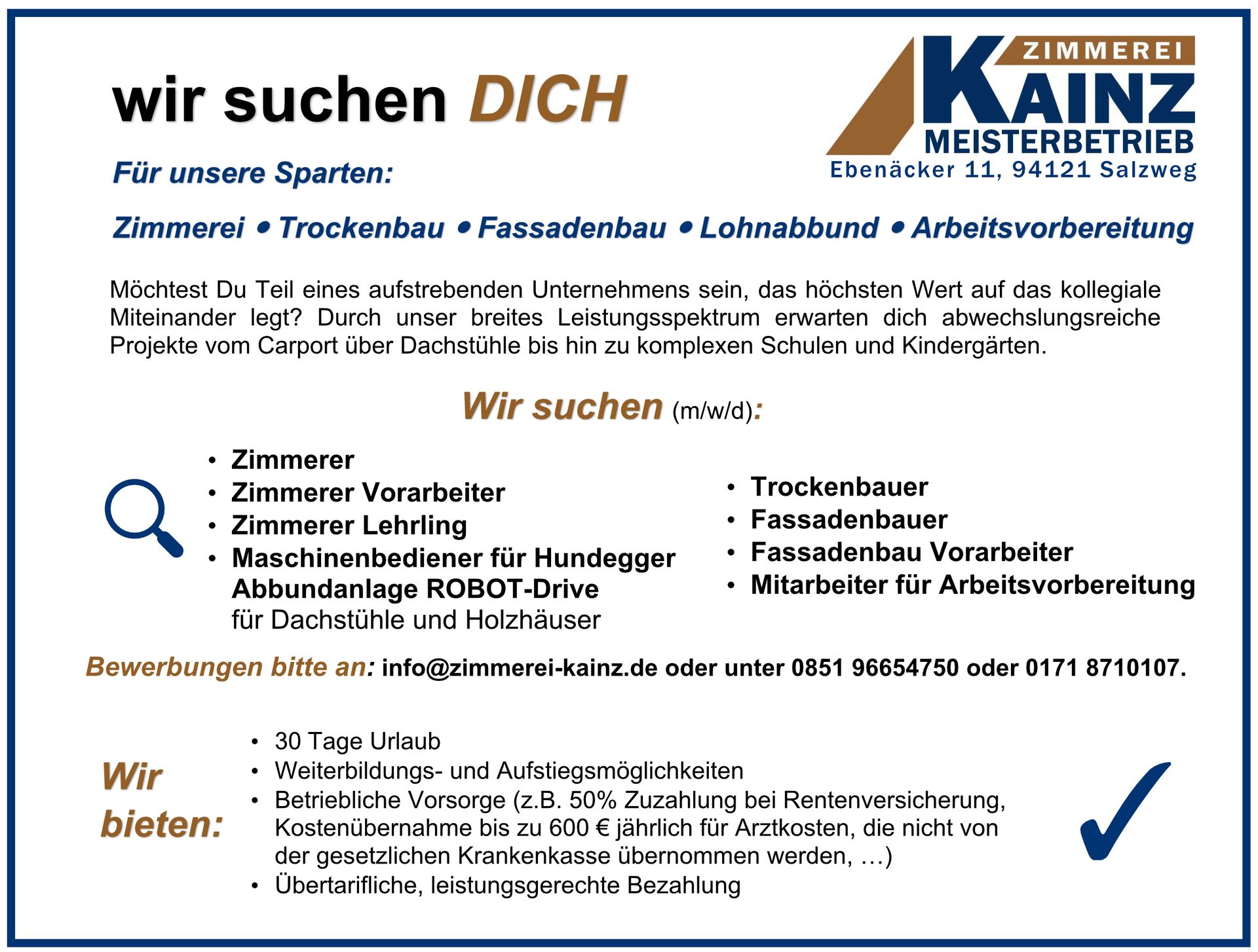 Karriere bei Zimmerei Kainz Meisterbetrieb