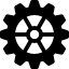 Una silueta en blanco y negro de un engranaje sobre un fondo blanco.
