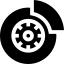 Un icono en blanco y negro de una rueda con flechas que apuntan en direcciones opuestas.