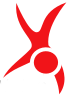 Eine rote Silhouette einer Person, die auf einem weißen Hintergrund einen Handstand macht.