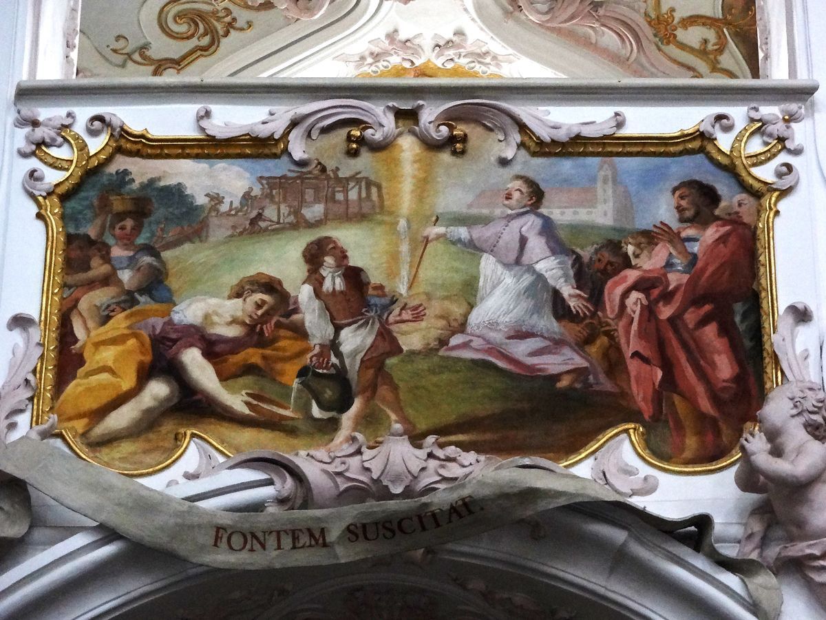 Querbild Korbiniansszene - Korbinian entfacht eine Quelle