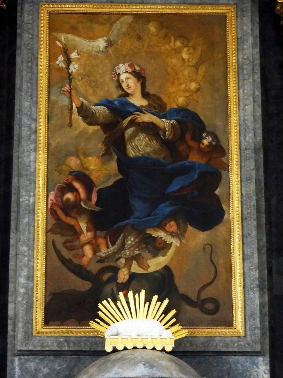 Hochaltargemälde mit Statuen der beiden Kirchenpatrone