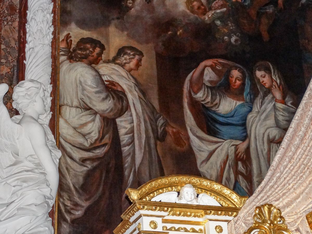 Bildausschnitt Hochaltargemälde: Apostel und Frauen am Grab Jesu