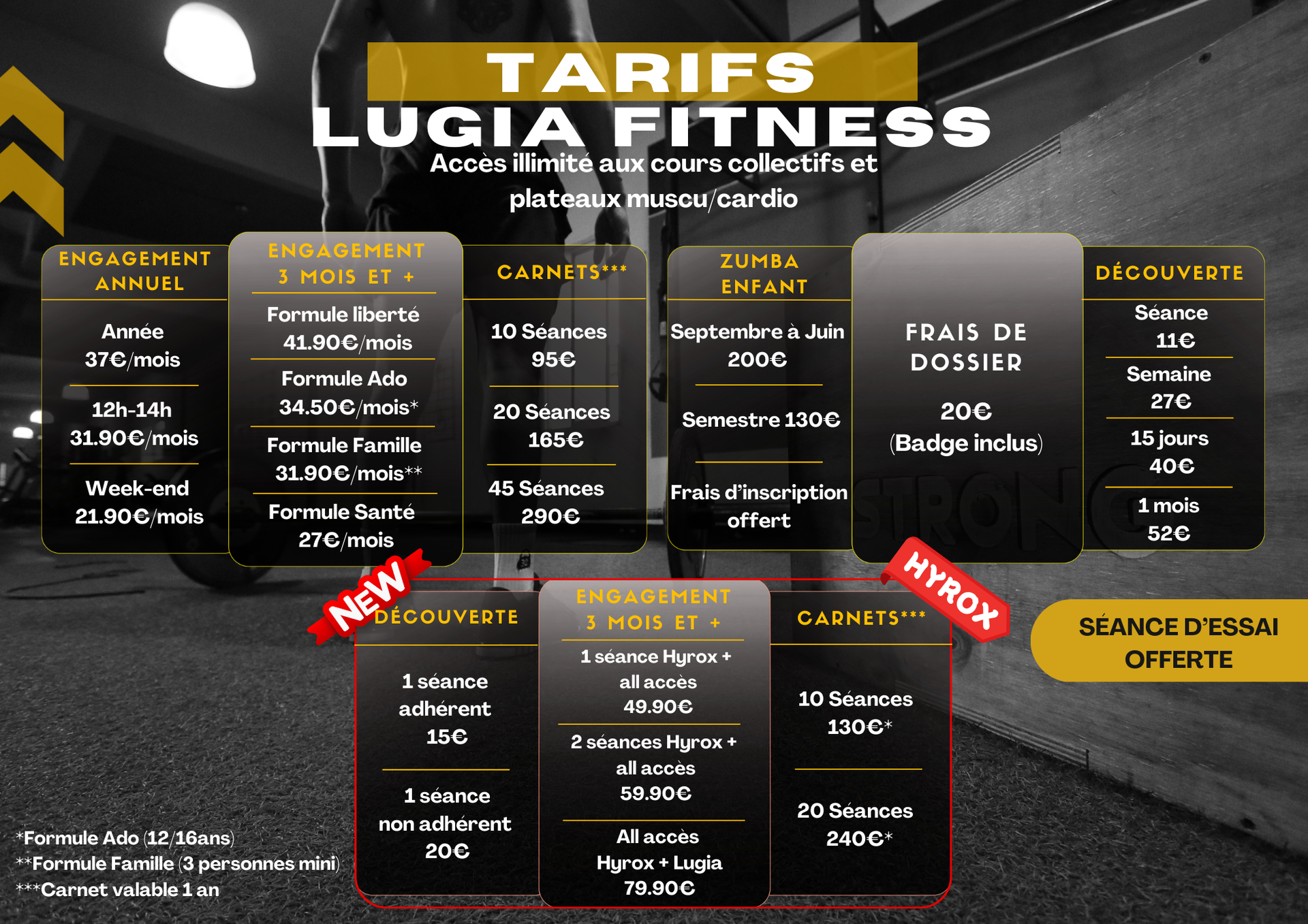Tarifs de la salle de sport