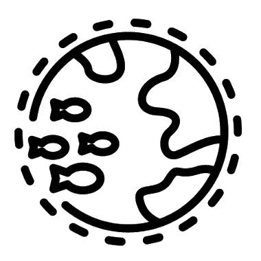 Un dibujo en blanco y negro de un globo terráqueo con puntos a su alrededor.