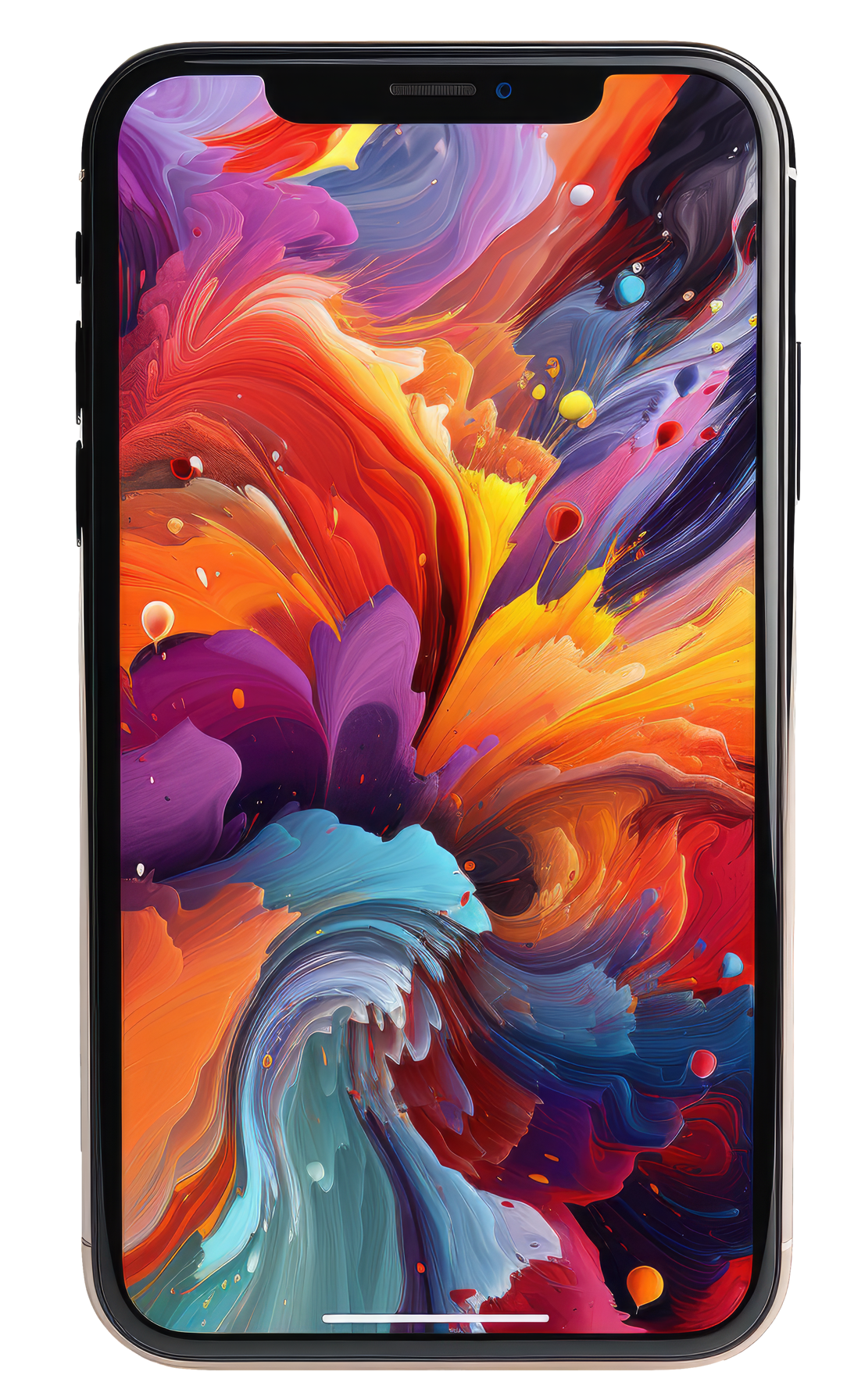 Smartphone avec un fond d'écran abstrait coloré en spirale sur l'écran.