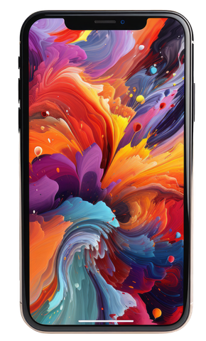Smartphone avec un fond d'écran abstrait coloré en spirale sur l'écran.