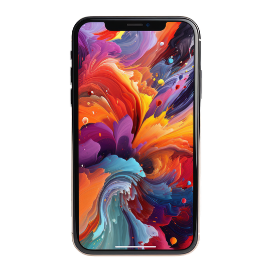 Smartphone avec un fond d'écran abstrait et coloré sur l'écran.