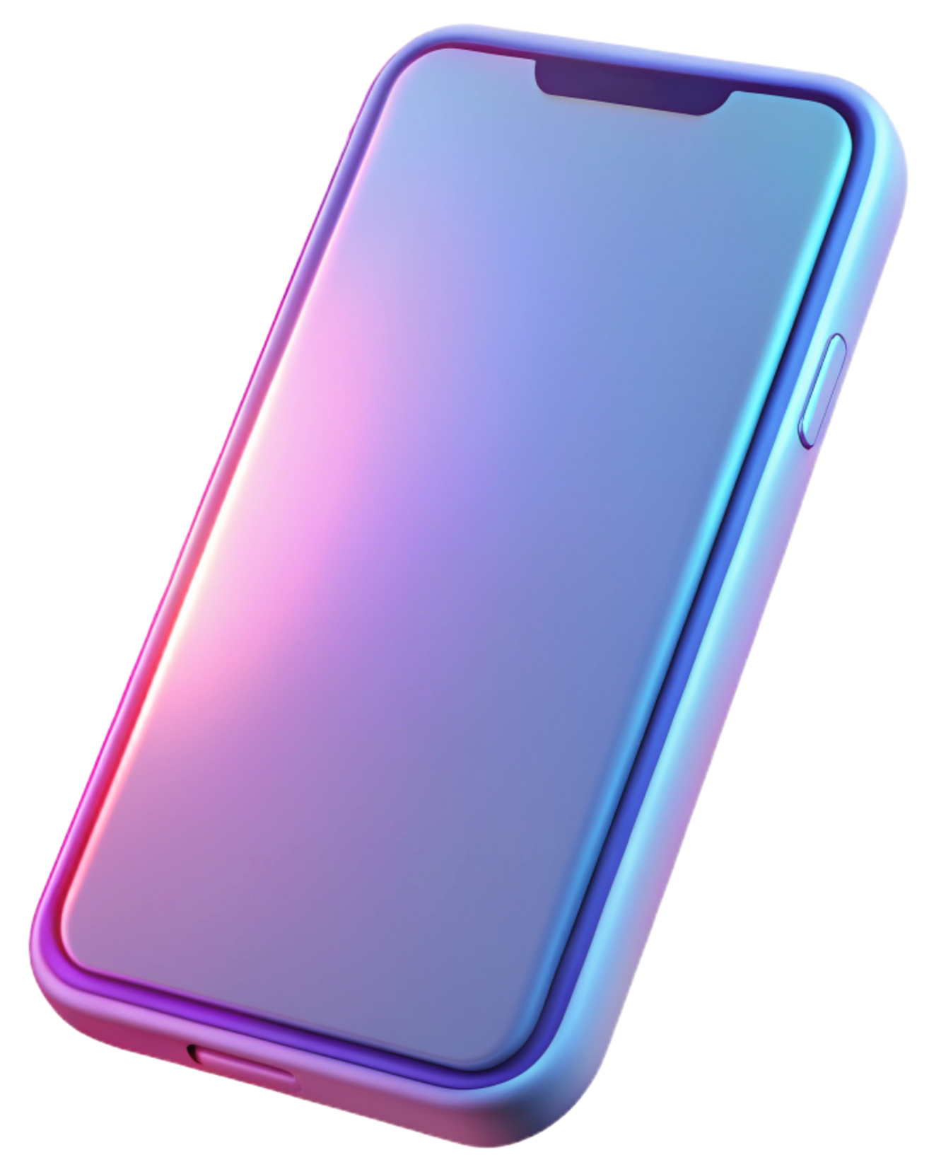 Smartphone dégradé violet et bleu avec encoche à l'avant et bouton latéral.