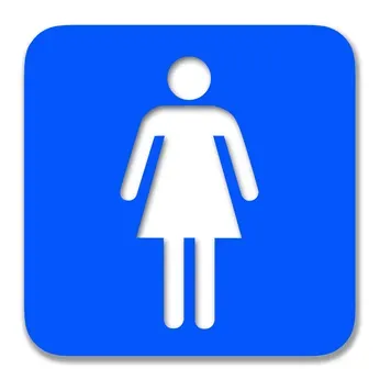 Weißes Symbol für eine Damentoilette auf blauem Grund