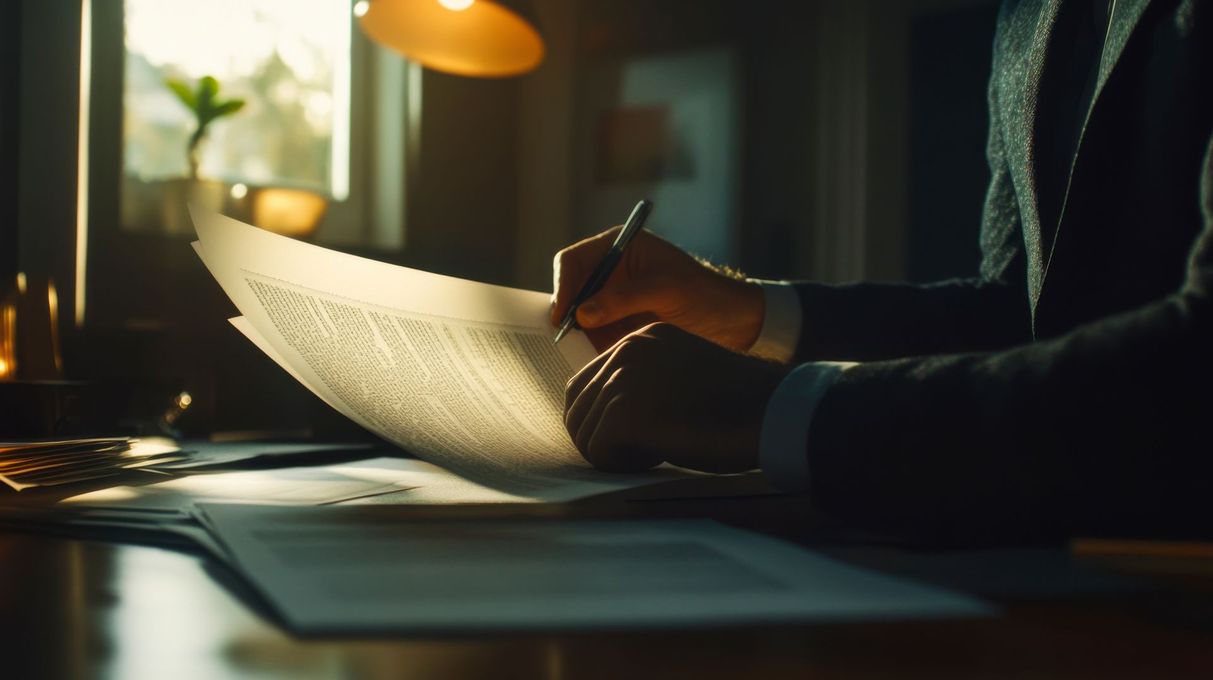 Une personne feuilletant un dossier.