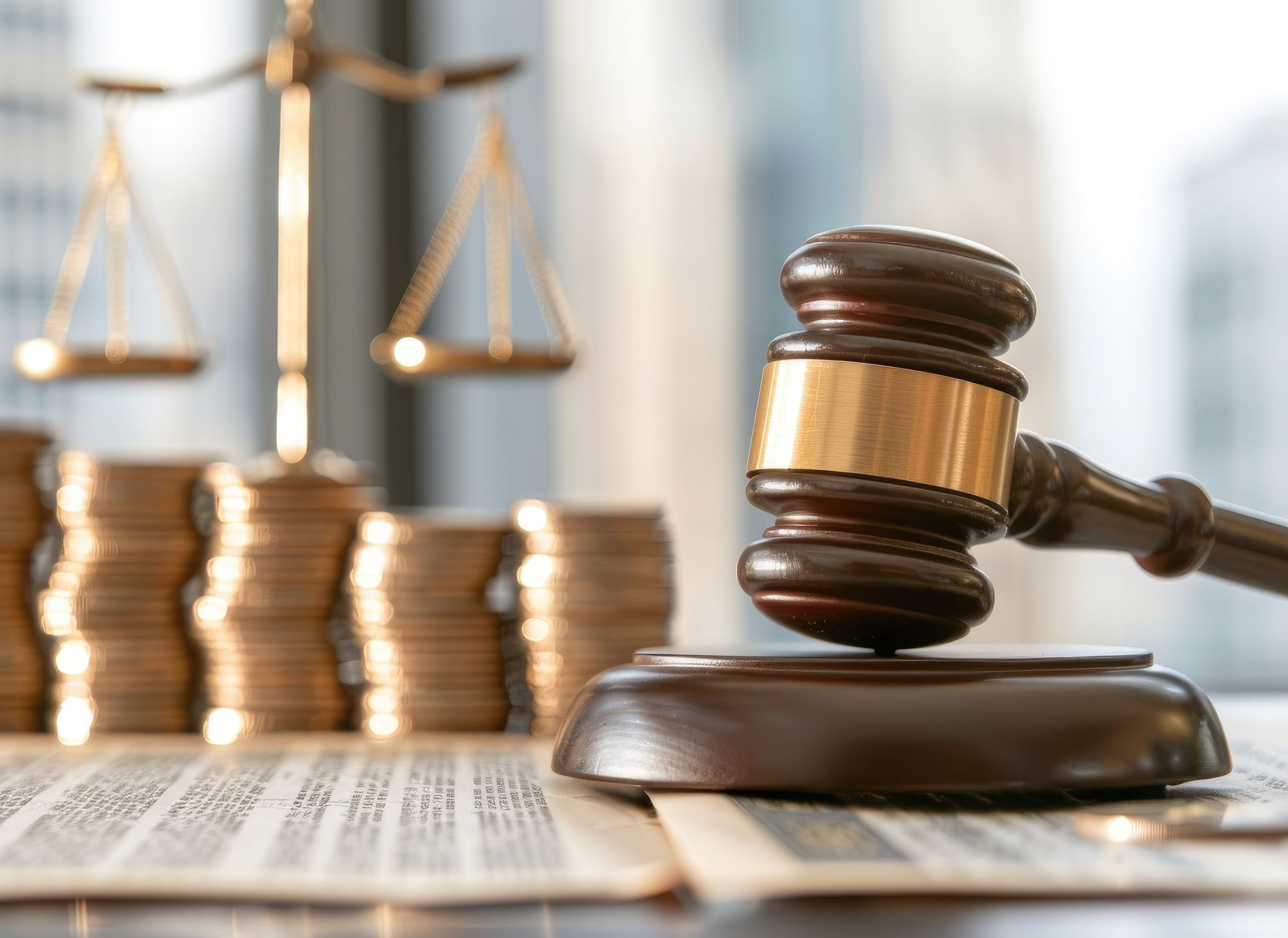 Un marteau de justice posé sur un socle.