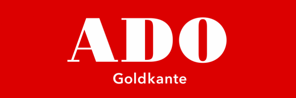 Ein rot-weißes Logo für Ado Goldkante