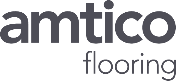 Das Logo für Amtico-Böden ist grau und weiß.