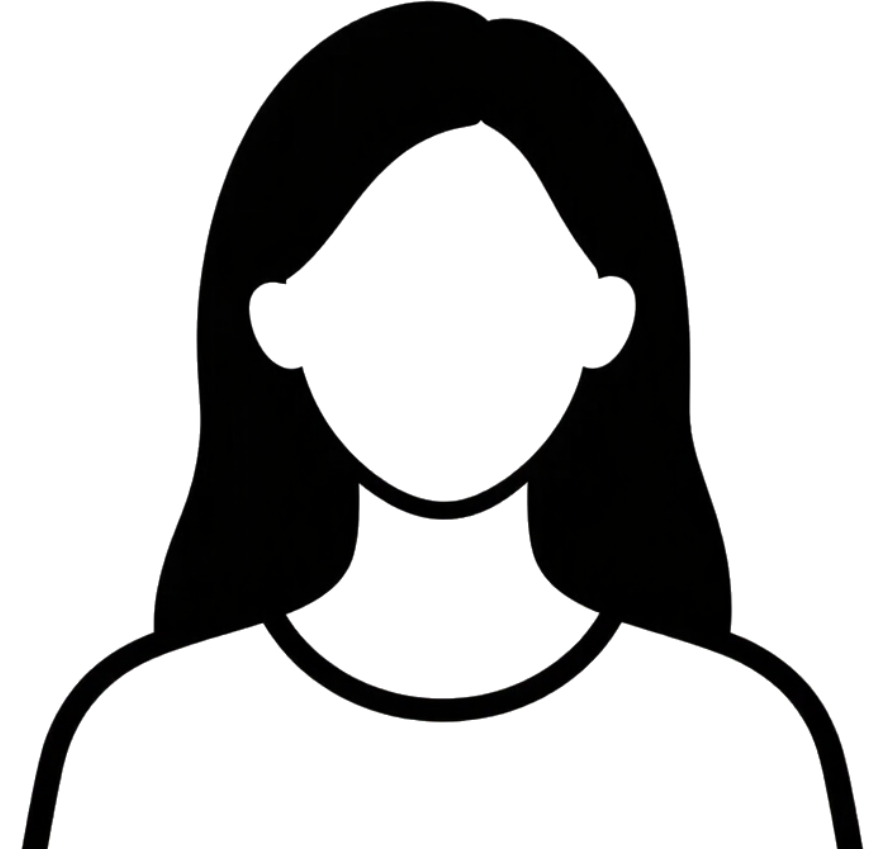 Ein schwarz-weißes Symbol einer Frau im Anzug ohne Gesicht.