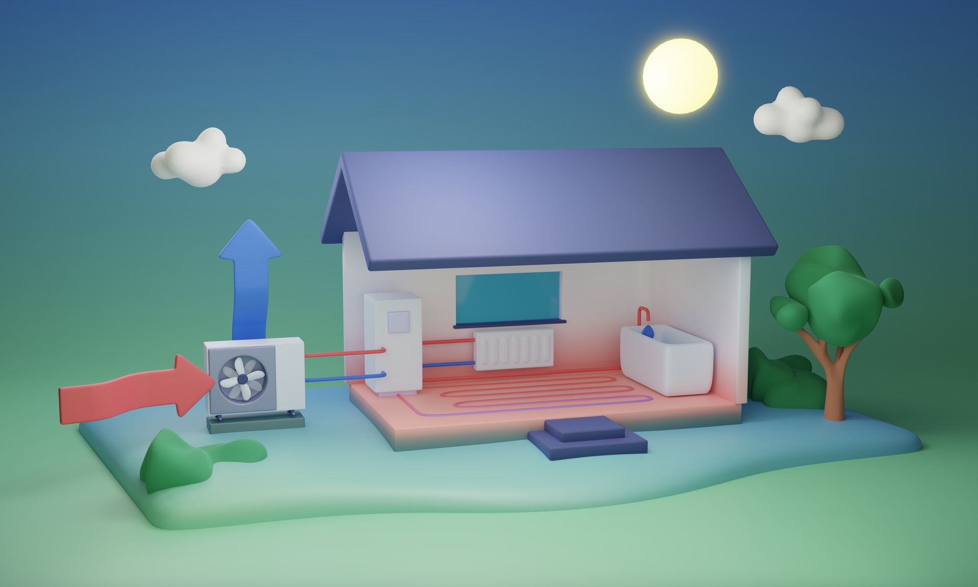 Pompe à chaleur à un mur de pierre