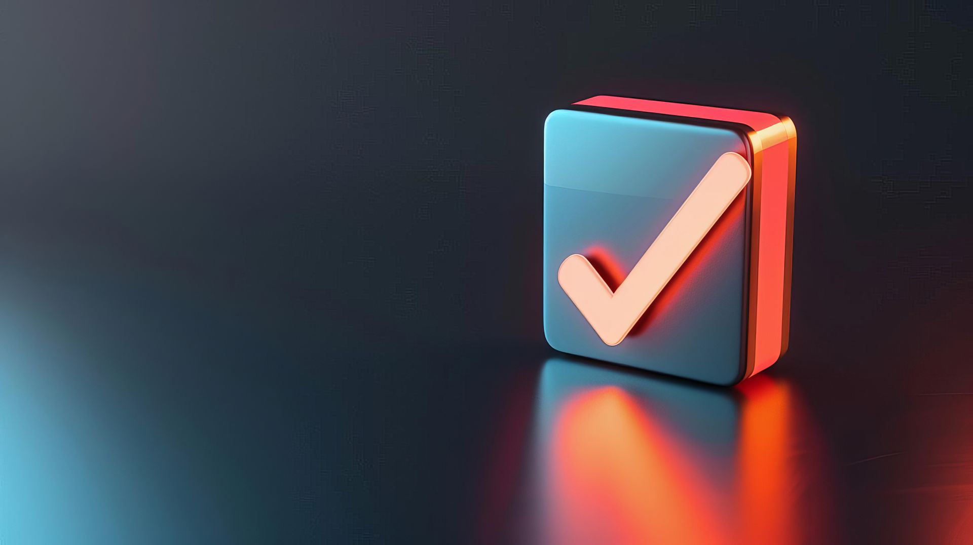 Pastille carrée en métal avec une coche orange lumineuse