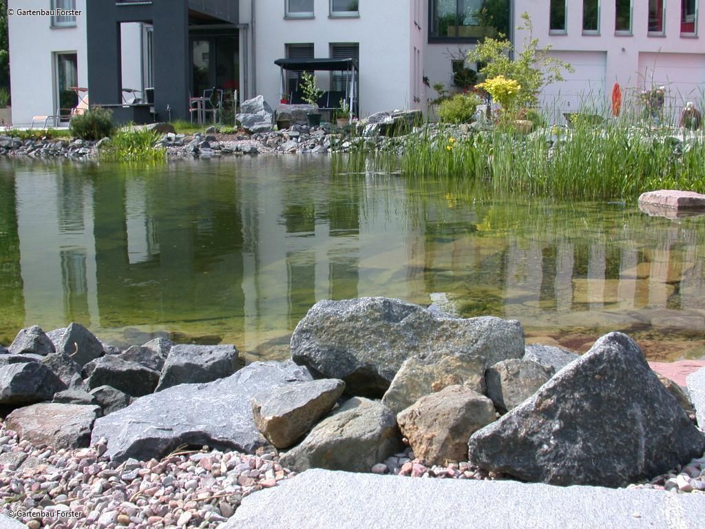 große Natursteine vor einem Teich