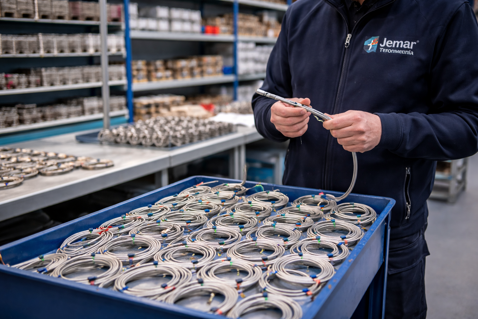 Técnico inspeccionando sensores de temperatura industriales antes de su integración en proyectos de gran volumen
