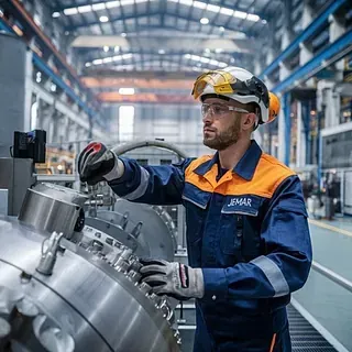 Un hombre está trabajando en una máquina en una fábrica.