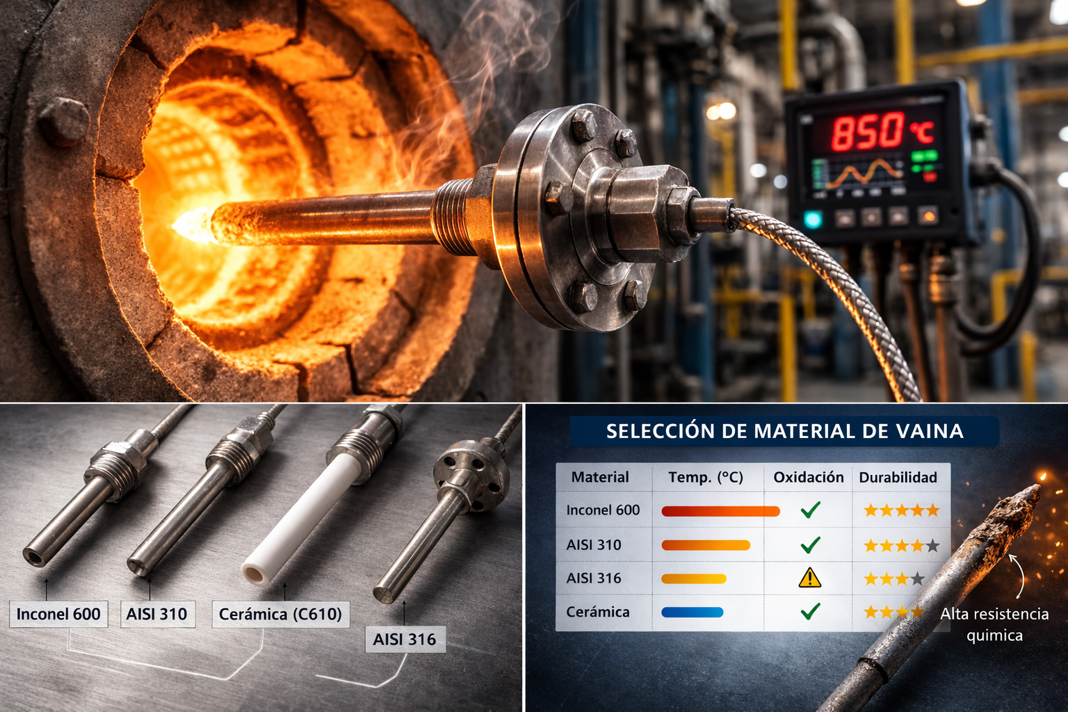 Vaina para termopar en alta temperatura Vaina metálica Inconel para termopar en aplicación de alta temperatura industrial