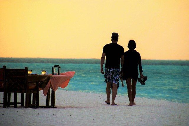 honeymoon couple on the beach