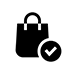 Una bolsa de compras con una marca de verificación al lado.