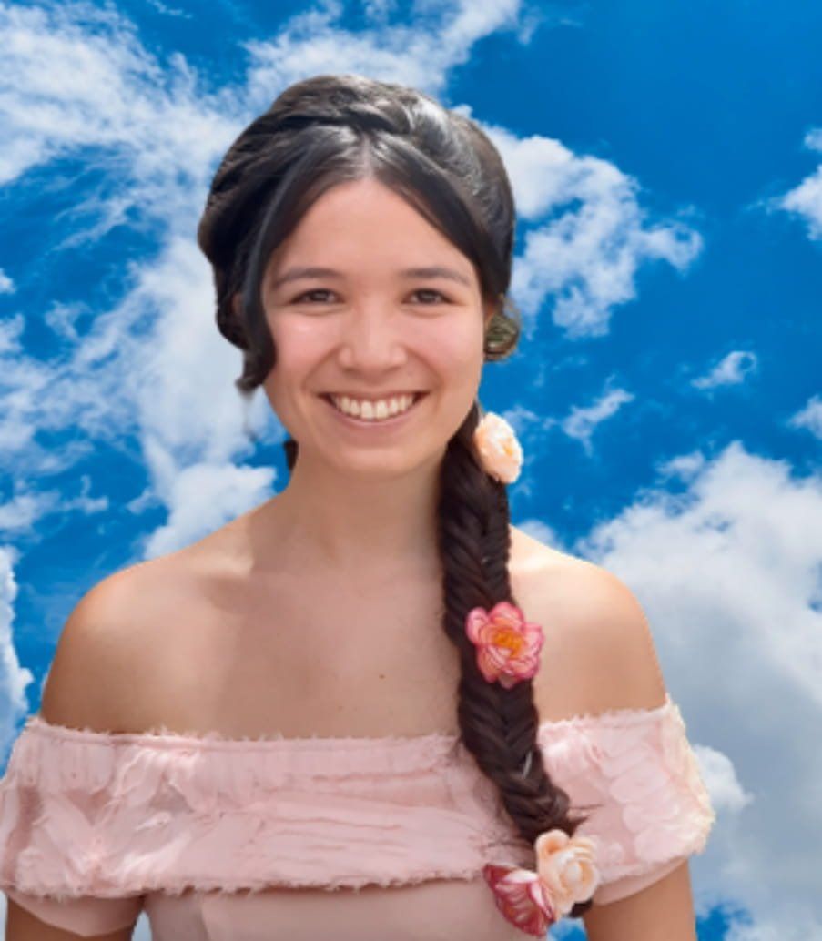Coiffure de mariée avec fleur avec fond ciel nuageux