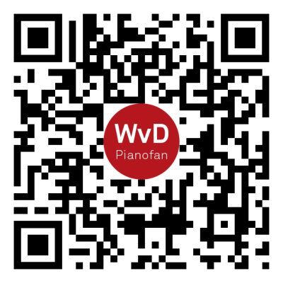 QR-Code mit einem roten Kreis in der Mitte, der den Text „WvD Pianofan“ enthält.