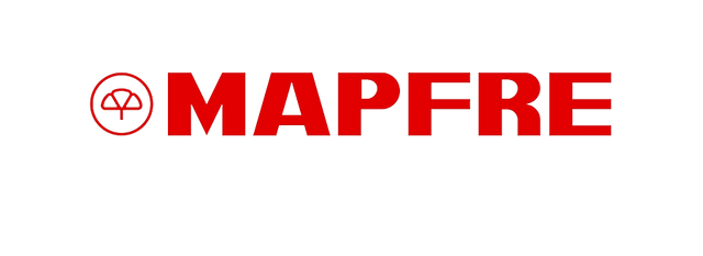 Logotipo de MAPFRE: Texto y emblema en color rojo sobre fondo blanco.