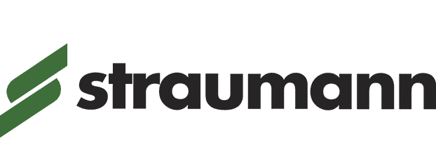 Logotipo de Straumann, forma de S estilizada verde y texto negro.