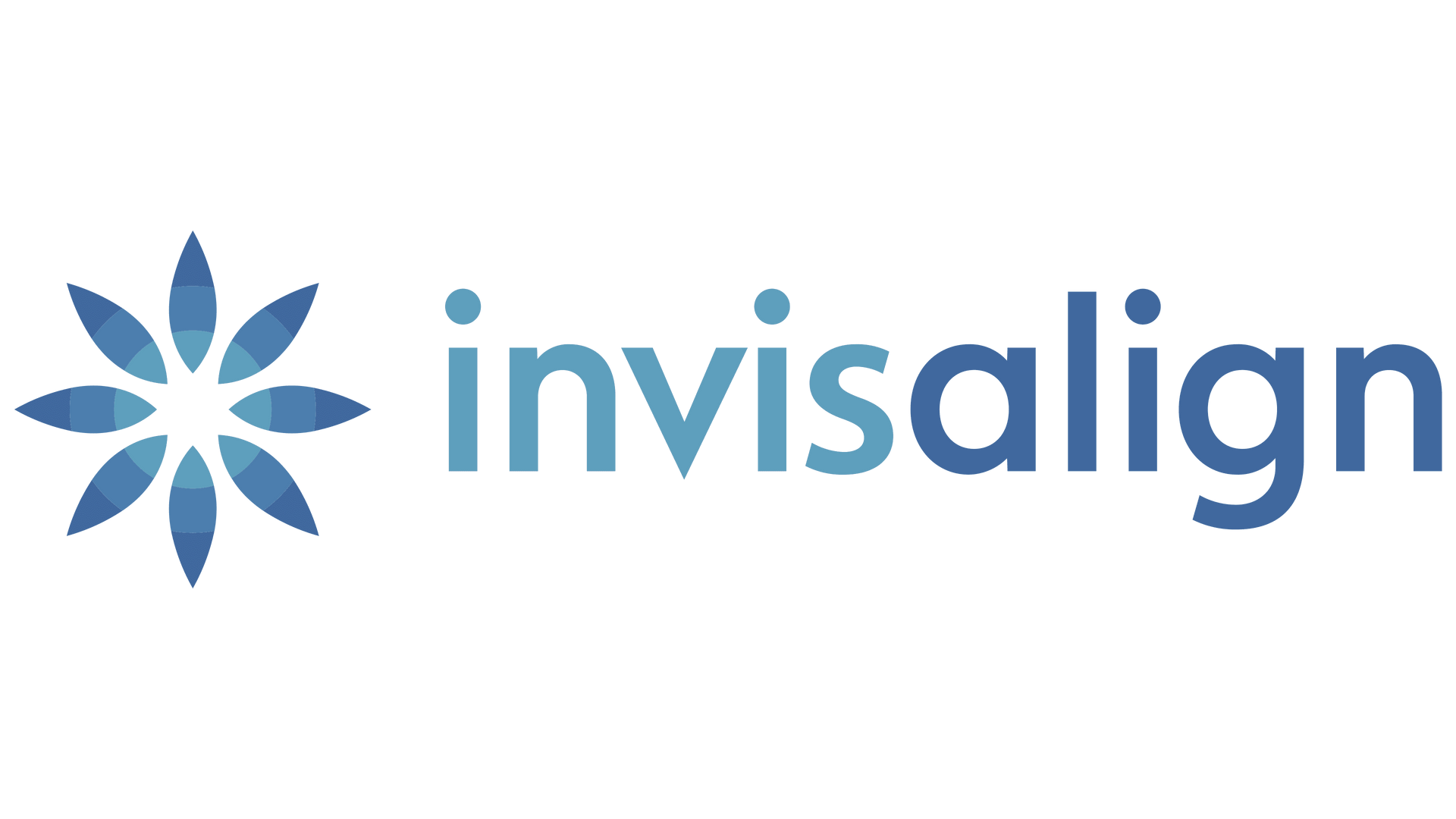 Logotipo para Invisalign; diseño de flor azul con el nombre 