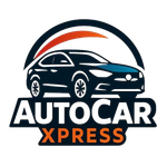 Logotipo con dise&ntilde;o de autom&oacute;vil negro sobre el texto "AUTOCAR XPRESS".