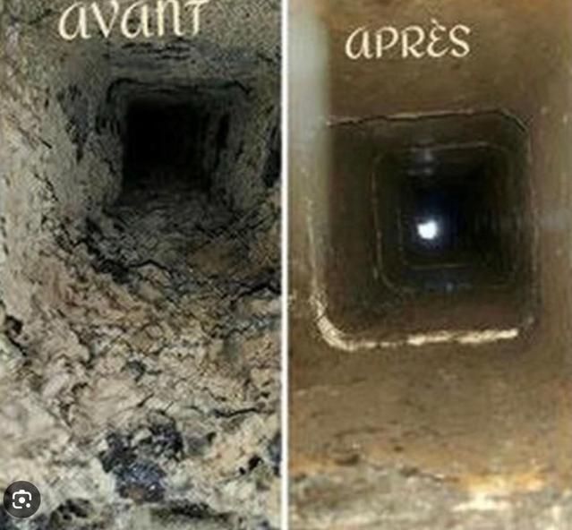 Avant et après le nettoyage d'un conduit de cheminée