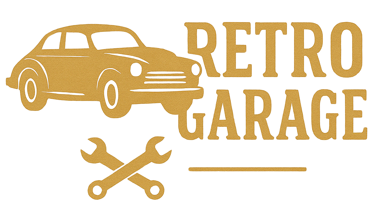 Un logo pour un garage rétro avec une voiture et deux clés.